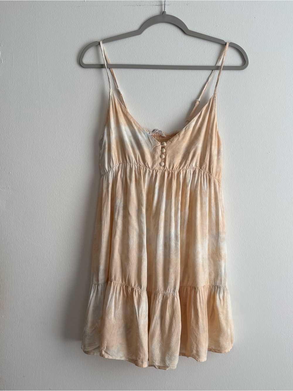 KIWI + PUNCH Peach White Tie Dye V-Neck Strappy Ruffle Lace Tunic Length Top L